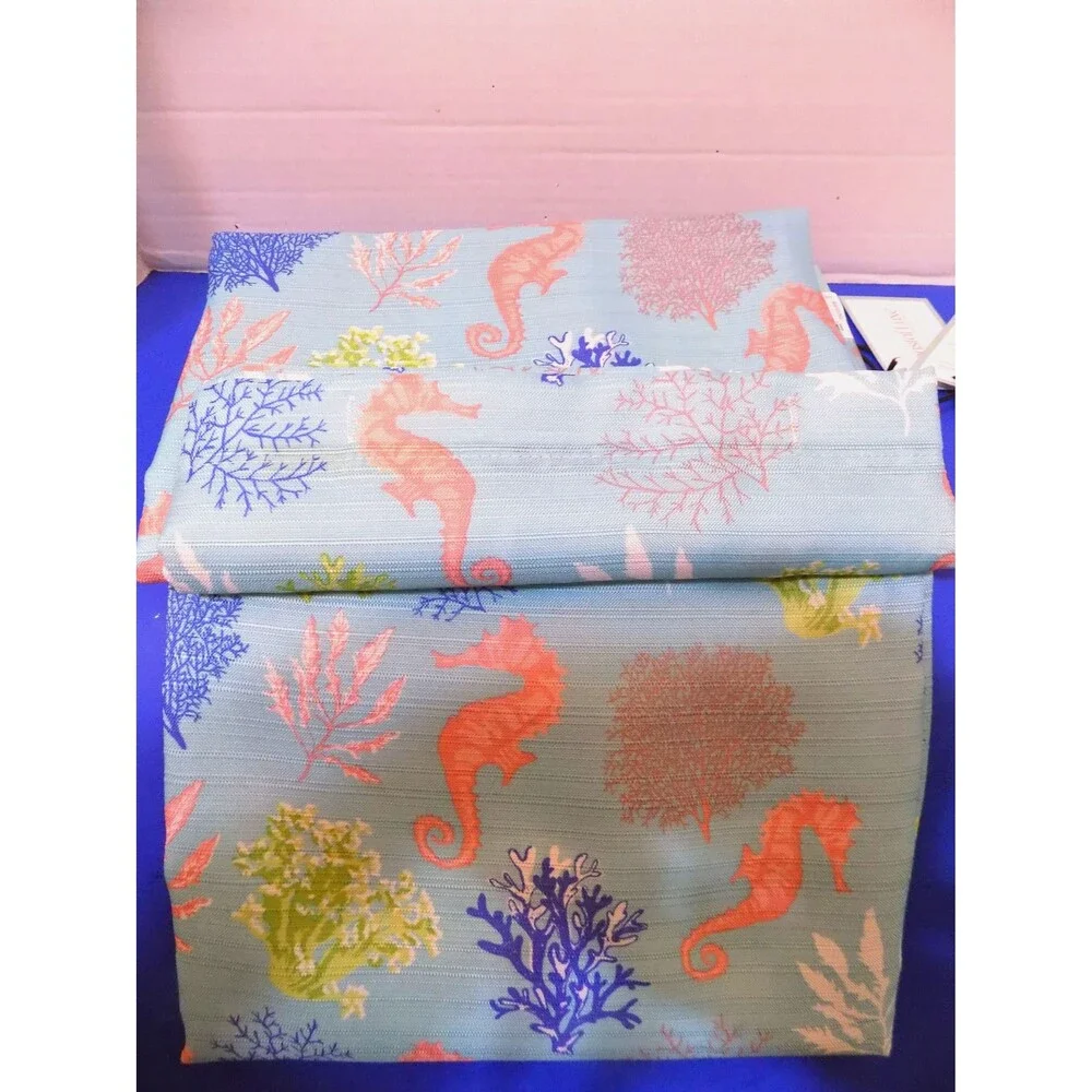 NEW Fabric Sea Horses Fish Shower Curtain Florida Home By: Coastal Luxe